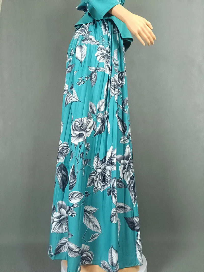 Vêtements africains 2 pièces pour femmes, mode d'été, demi-manches, col en v, haut imprimé en Polyester, jupe longue, ensembles assortis, 2025