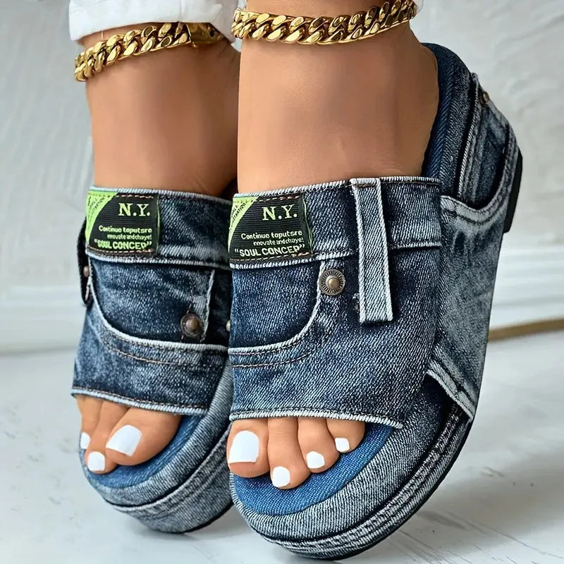 Plate-forme femmes pantoufles nouvel été élégant Denim sandales confortable sans lacet chaussures plage marche pantoufles diapositives décontractées femmes