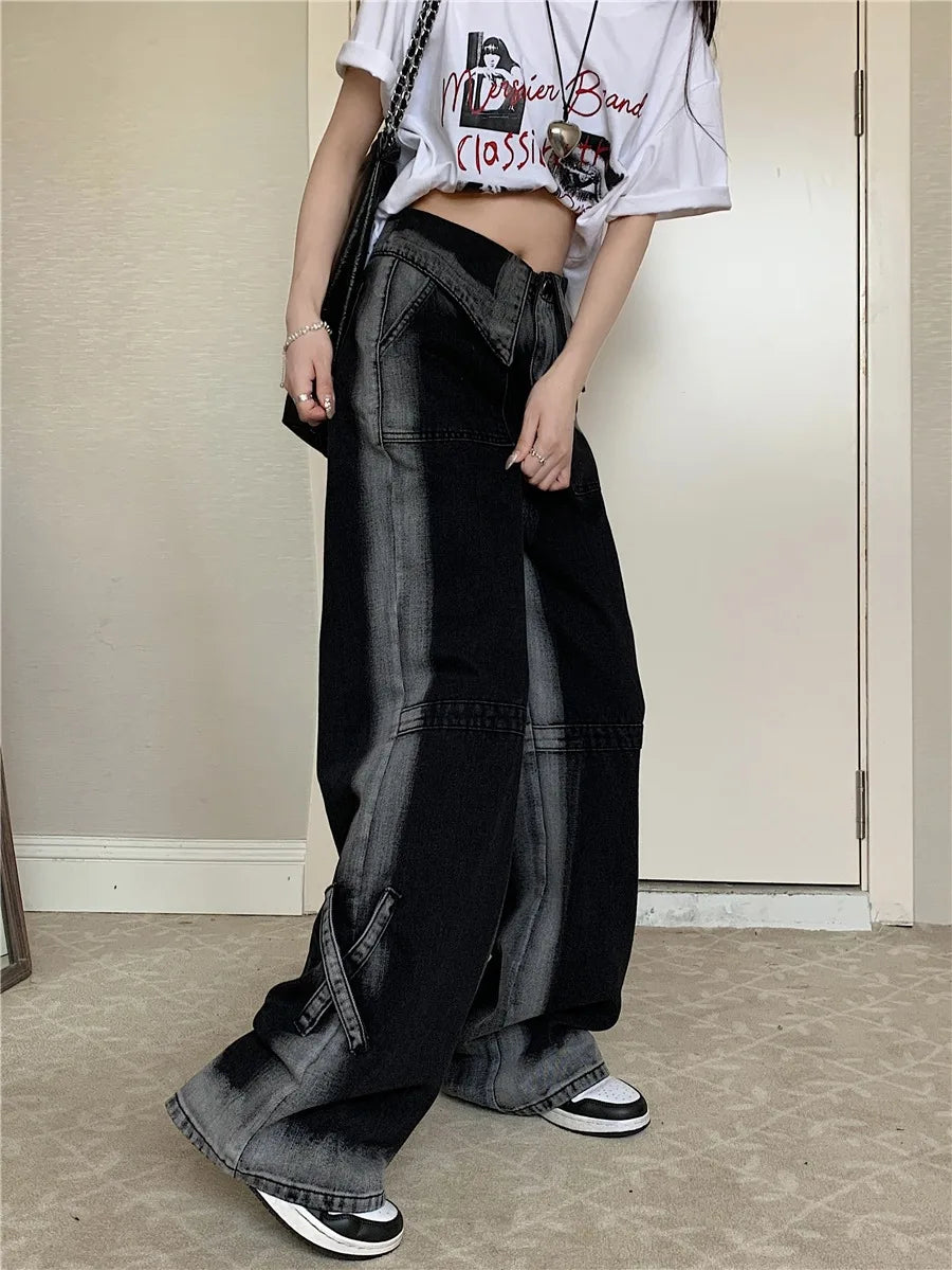 Femmes jean Baggy esthétique Vintage esthétique surdimensionné Cowboy pantalon Harajuku Streetwear Emo poubelle Denim haute rue pantalon