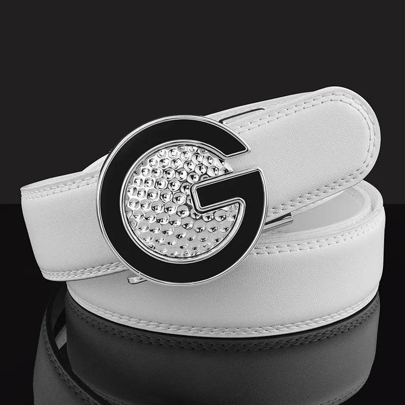 Ceinture de Golf blanche pour hommes, Texture cuir, coiffeur, boucle automatique, Simple, haute qualité, décontractée, pantalon pour jeunes
