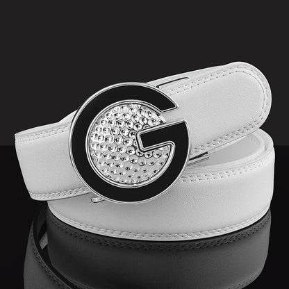 Ceinture de Golf blanche pour hommes, Texture cuir, coiffeur, boucle automatique, Simple, haute qualité, décontractée, pantalon pour jeunes