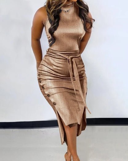 Robes pour femmes 2023 élégant col montant noué déatil boutonné robe de soirée 2023 automne hiver printemps nouvelle mode décontractée