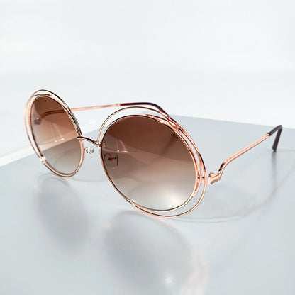 Lunettes rondes surdimensionnées en métal pour femmes, avec verres dégradés, Design rétro élégant, fêtes et événements, accessoires