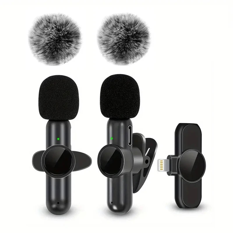 Microphone Lavalier sans fil avec couverture coupe-vent, Mini micro d'enregistrement Audio et vidéo pour iPhone et téléphone portable Android