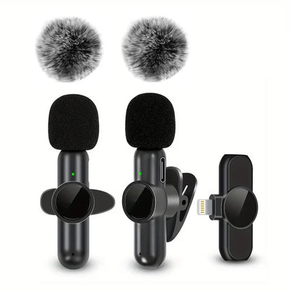 Microphone Lavalier sans fil avec couverture coupe-vent, Mini micro d'enregistrement Audio et vidéo pour iPhone et téléphone portable Android