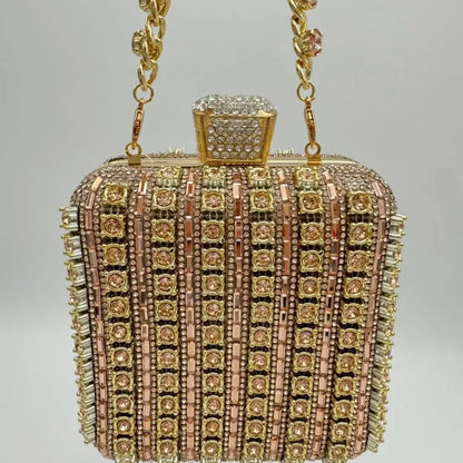 Sac pochette de soirée carrée incrustée de diamants faite à la main, sac de dîner Portable en Fiber de Polyester scintillante de petite taille pour femmes