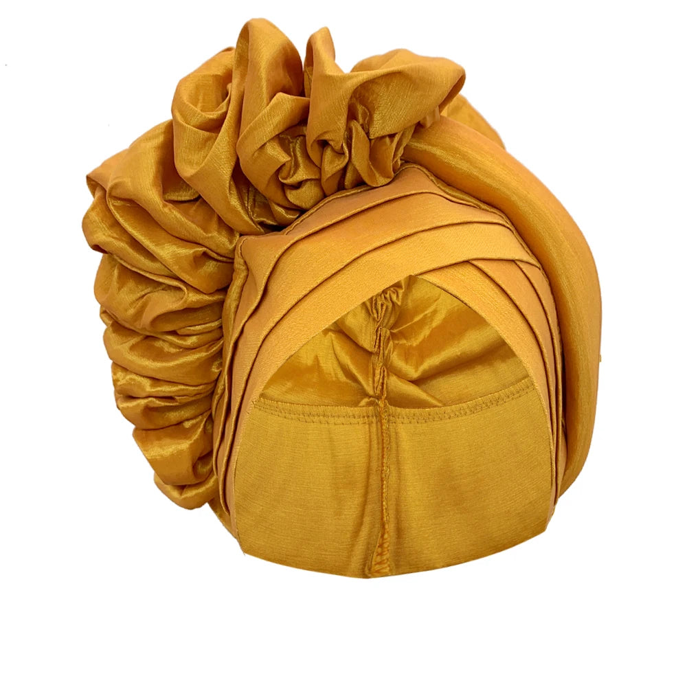 Nouveau bonnet Turban à volants pour femmes, couvre-chef en soie brute africaine, automne, Nigeria, Gele de mariage, bandeau de fête, couvre-chef pour dame