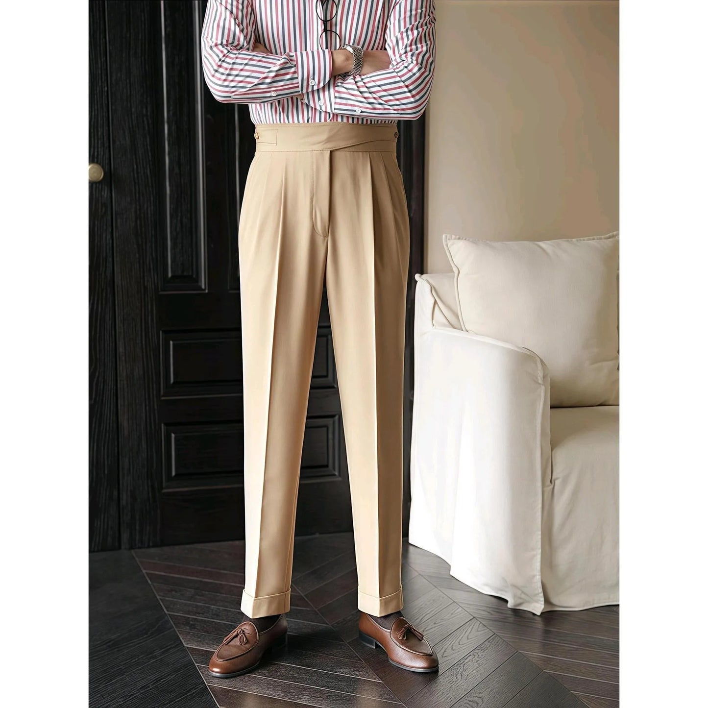 2025 hommes Stand poche mode Naple pantalon solide blanc kaki pantalon hommes élégant pantalon droit mâle cheville longueur bas nouveau