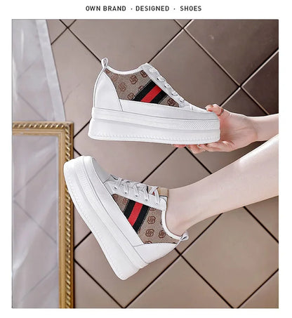 9cm femmes chaussures grosses baskets Air maille évider en cuir véritable blanc chaussures compensées plate-forme talon pompes Mujer Bombas