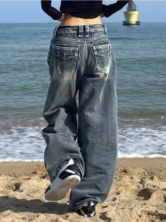 HOUZHOU Y2k 2000s Vintage Baggy jean femme Harajuku Streetwear surdimensionné Denim pantalon Style coréen Gyaru Grunge Hip Hop pantalon