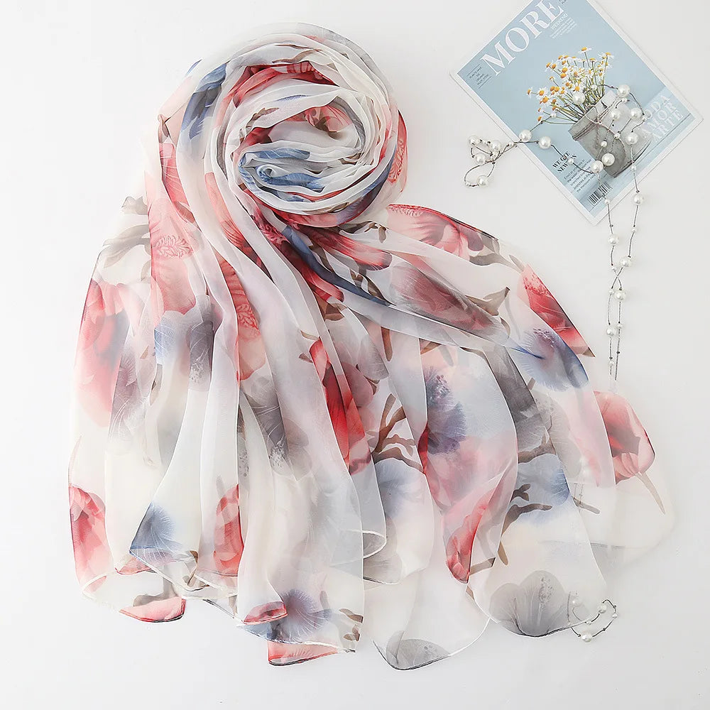 Foulard en soie glacée pour protection solaire, foulard enveloppant, grande serviette de plage pour femmes, imprimé fin, Micro-à traversant, châle de climatisation, 180cm
