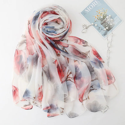 Foulard en soie glacée pour protection solaire, foulard enveloppant, grande serviette de plage pour femmes, imprimé fin, Micro-à traversant, châle de climatisation, 180cm