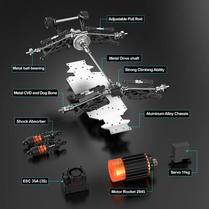 JIUSI PT14R 1/14 RC voiture de course 3S batterie 4WD 80 km/h moteur sans brosse 2.4G télécommande 35C haute vitesse tout-terrain camion RC