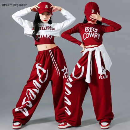 Filles K-pop haut court mode lettres Sport Joggers pantalon fille groupe vêtements ensembles enfants Hip Hop Streetwear enfants Jazz Costumes