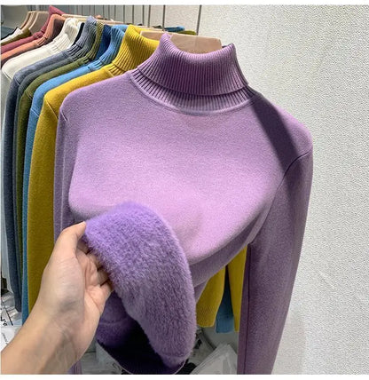 Pull épais à col haut pour femme, haut d'hiver chaud et doux, couleur unie, vêtements intérieurs, chemise à bascule, nouvelle collection 2025