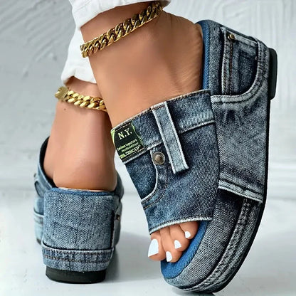 Plate-forme femmes pantoufles nouvel été élégant Denim sandales confortable sans lacet chaussures plage marche pantoufles diapositives décontractées femmes