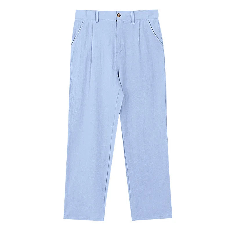 BERAKAH SUPRÊME – pantalon de costume décontracté en lin pour hommes, couleur unie, nouvelle mode, pantalon de plage à jambes larges, européen et américain