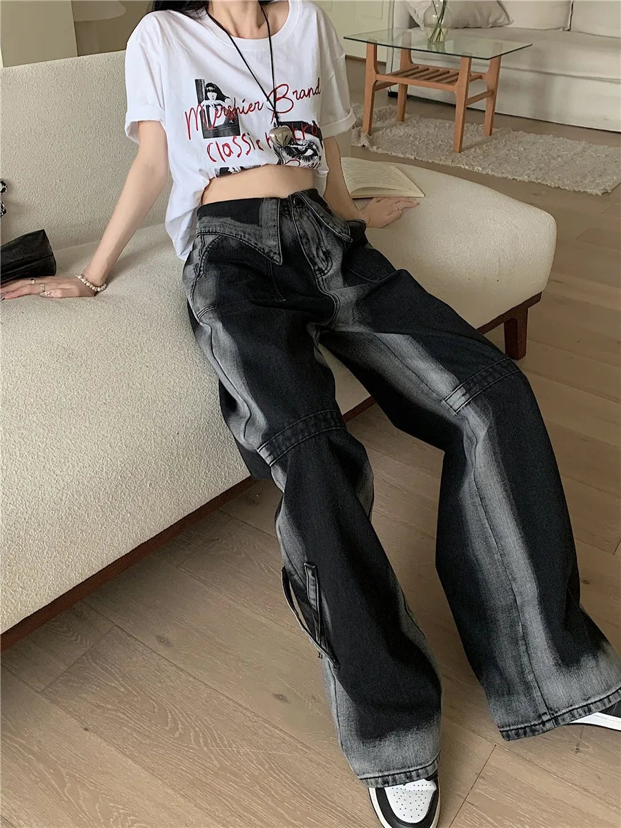 Femmes jean Baggy esthétique Vintage esthétique surdimensionné Cowboy pantalon Harajuku Streetwear Emo poubelle Denim haute rue pantalon