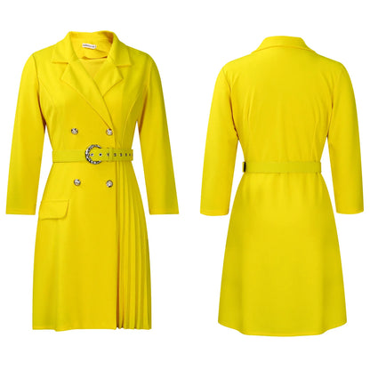 Robe plissée mi-longue à col de costume, taille haute, à la mode, nouvelle collection automne 2025