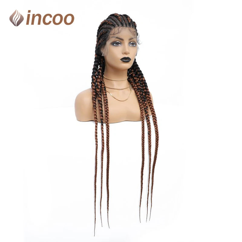 Incoo-Perruque synthétique tressée pour femmes noires, 36 pouces, sans nœud, boîte, Cornrow, cheveux africains