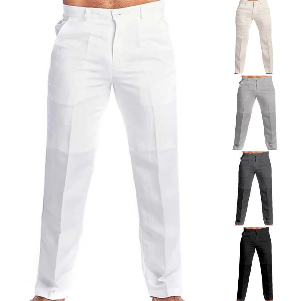 Pantalon en lin décontracté pour hommes, avec poches sur pied, couleur unie, blanc, gris, grande taille 3xl, élégant, mode, survêtement, Streetwear, 2023