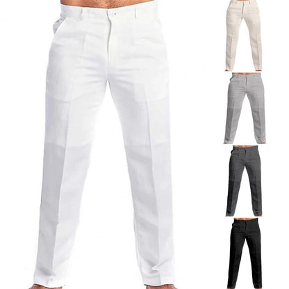 Pantalon en lin décontracté pour hommes, avec poches sur pied, couleur unie, blanc, gris, grande taille 3xl, élégant, mode, survêtement, Streetwear, 2023