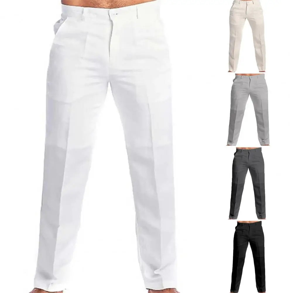 Pantalon en lin décontracté pour hommes, avec poches sur pied, couleur unie, blanc, gris, grande taille 3xl, élégant, mode, survêtement, Streetwear, 2023