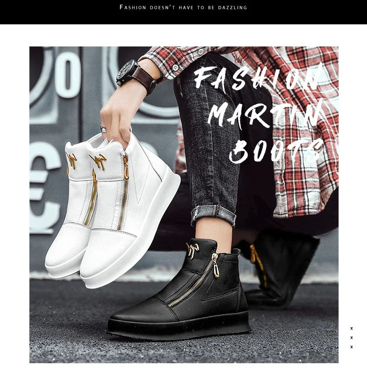 High Top Casual Shoes for Men Brand Ankle Boots Fashion White Men Skateboard Shoes Luxury Platform Sport Shoes Leather Men Boots