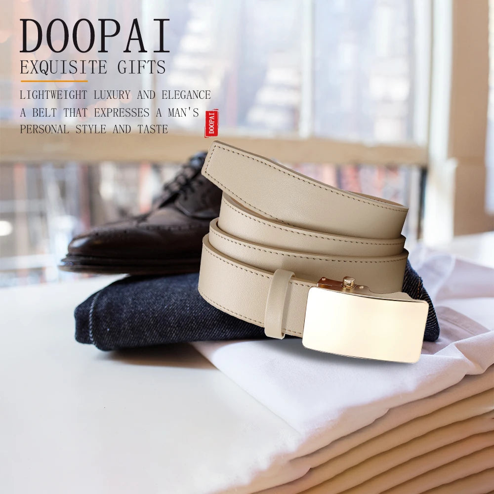 Ceinture d'affaires à cliquet lisse en cuir de qualité supérieure pour hommes, robe décontractée, 03 structure réglable, sur mesure