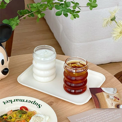 Tasse en verre Transparent Ins de 350ML, verres à boire en forme de chenille résistants à la chaleur, tasse à café, bière, jus de lait, tasse d'eau mignonne