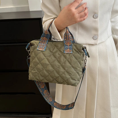 Sac à main à large ceinture pour femmes, automne/hiver, espace losange, sac à bandoulière en coton, grande capacité, fourre-tout de Shopping assorti