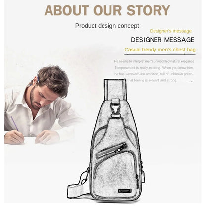 Nouveau sac de poitrine USB pour hommes portable grande capacité charge sac à bandoulière décontracté sports de plein air sac de poitrine en polyuréthane