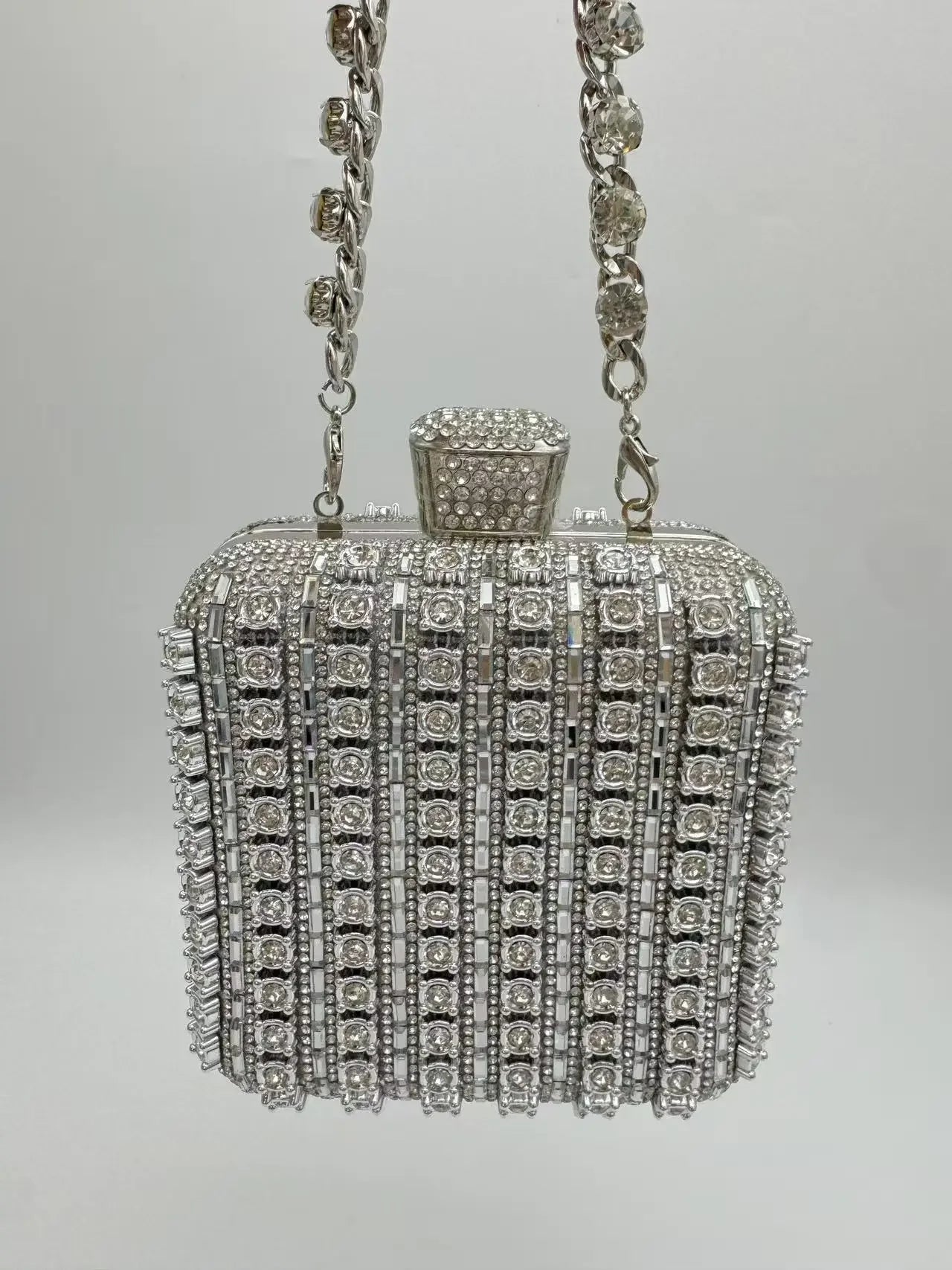 Sac pochette de soirée carrée incrustée de diamants faite à la main, sac de dîner Portable en Fiber de Polyester scintillante de petite taille pour femmes