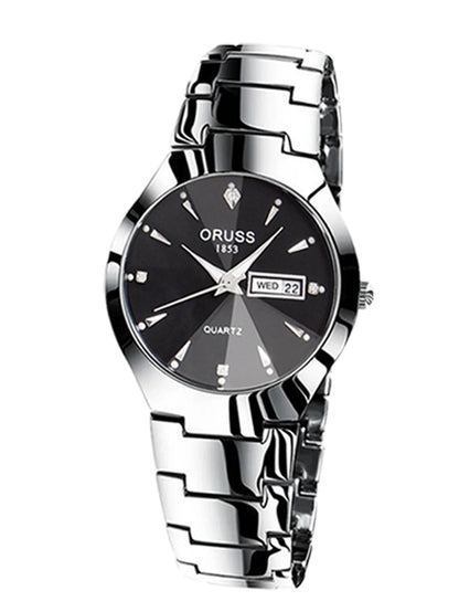 ORUSS-Montre de couple étanche pour hommes et femmes, quartz, acier inoxydable, date, semaine, horloge, cadeau pour amoureux, mode décontractée
