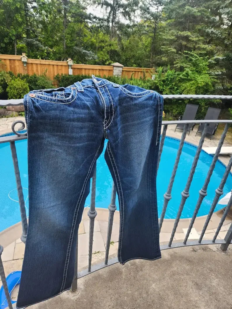 Jean Baggy Bleu Brodé avec Logo Bouddha Rétro Américain pour Femme, Pantalon Streetwear Harajuku, Jambes Larges, Fjk, Y2k, Gothique