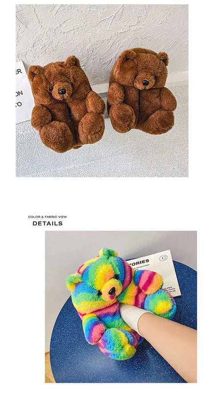 Pantoufles roses en fourrure d'animal à enfiler, chaussures d'ours moelleuses pour la maison, pantoufles d'intérieur chaudes et pelucheuses, tongs de maison, expédition rapide