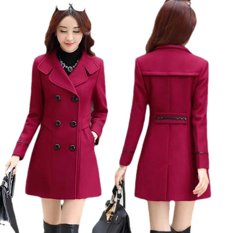 Veste en laine de style coréen pour femme, pardessus en nylon mi-long, double bouton de nucléo, 30 ans, 40 ans, 50 ans, automne, hiver, nouveau, 2023