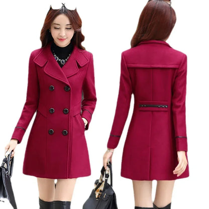 Veste en laine de style coréen pour femme, pardessus en nylon mi-long, double bouton de nucléo, 30 ans, 40 ans, 50 ans, automne, hiver, nouveau, 2023