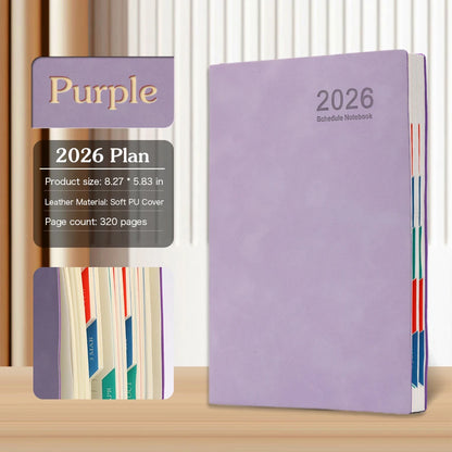 2026 A5 – Carnet de calendrier quotidien et hebdomadaire de 365 jours, journal de calendrier portable pour le bureau scolaire, couverture en cuir PU