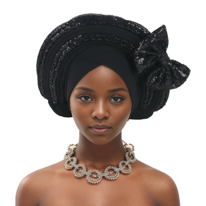 Cravate de Sauna à Paillettes pour Femme, Turban Africain avec Nministériels d Papillon Doux, Accessoire de ix