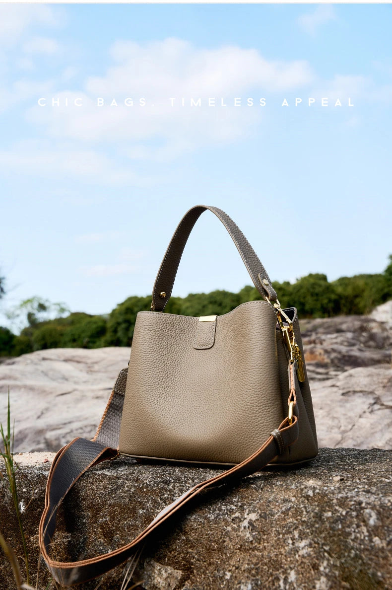 Hifashion 100% vache en cuir véritable seau épaule sacs à bandoulière pour femmes 2025 luxe concepteur large sangle fourre-tout dames sacs à main