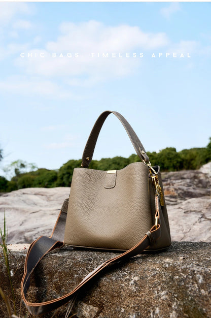 Hifashion 100% vache en cuir véritable seau épaule sacs à bandoulière pour femmes 2025 luxe concepteur large sangle fourre-tout dames sacs à main