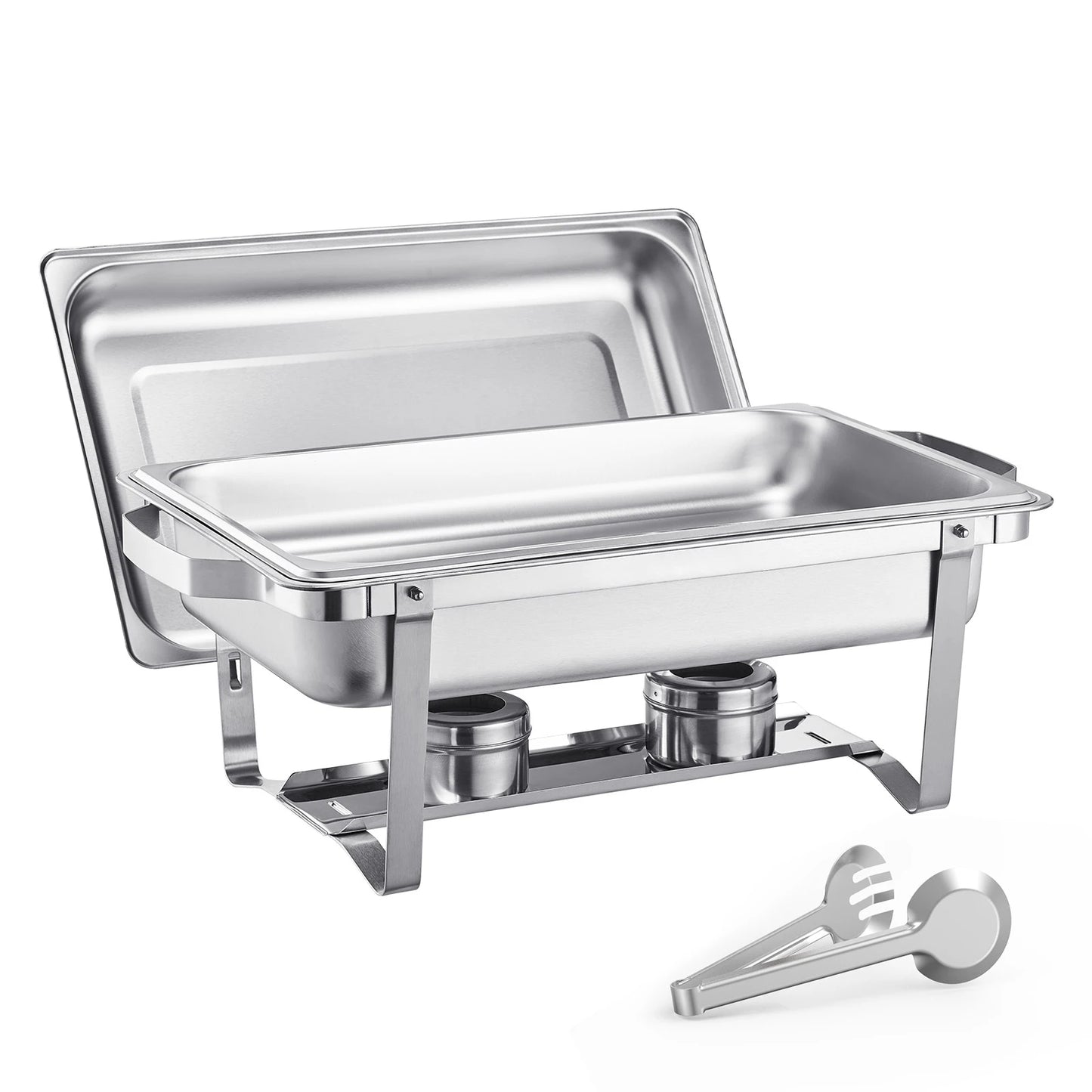 SucceBuy Lot de 4 buffet à réchaud de 8 Qt, chafer en acier inoxydable avec 2 poêles pleine taille et 4 demi-taille, serveur chauffant pour restauration