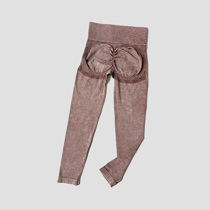 Ensemble de sport de lavage pour femmes, combinaison sans couture, haut de Fitness à manches courtes avec froissés sur les fesses, Leggings d'entraînement, vêtements de gymnastique