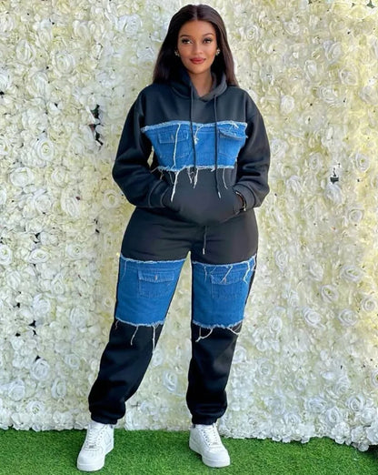 Ensemble 2 pièces pour femmes, vêtements africains Dashiki, nouvelle mode printemps-automne, haut en Denim à manches longues et pantalon, costume de fête, ensembles assortis