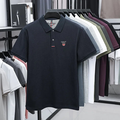 Polo d'été brodé de haute qualité pour hommes, chemise à manches courtes en pur coton respirant et décontracté pour affaires