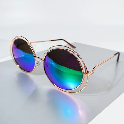 Lunettes rondes surdimensionnées en métal pour femmes, avec verres dégradés, Design rétro élégant, fêtes et événements, accessoires
