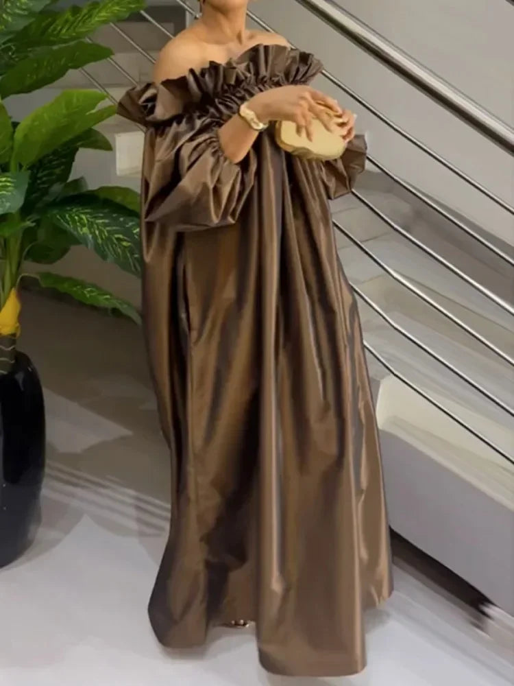 Falbala – robe de soirée Maxi élégante pour femmes, manches bouffantes, plissée, épaules dénudées, robe de bal, nouvelle collection printemps