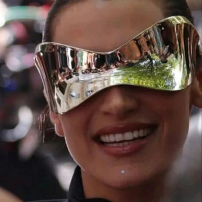 Lunettes de soleil surdimensionnées avec bouclier futuriste pour femmes et hommes, masque argenté à la mode, visière, Punk Y2K