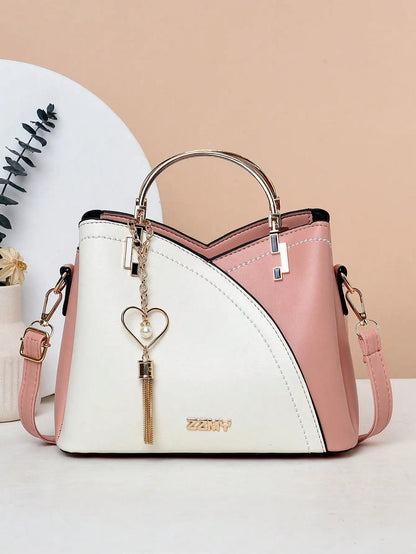 Sac à main de grande capacité pour femmes, sac à bandoulière polyvalent et décontracté, blocage de couleur, épissage à la mode